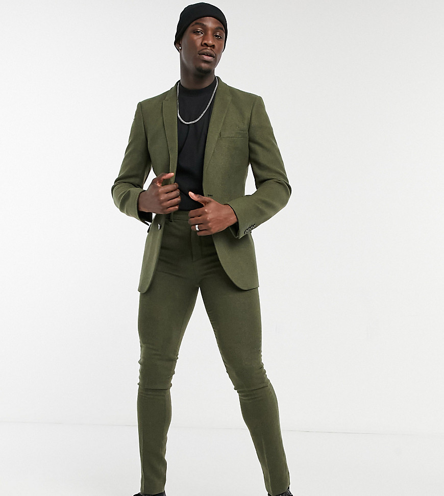 Pantalon de costume ajusté en sergé de laine mélangée Kaki vert