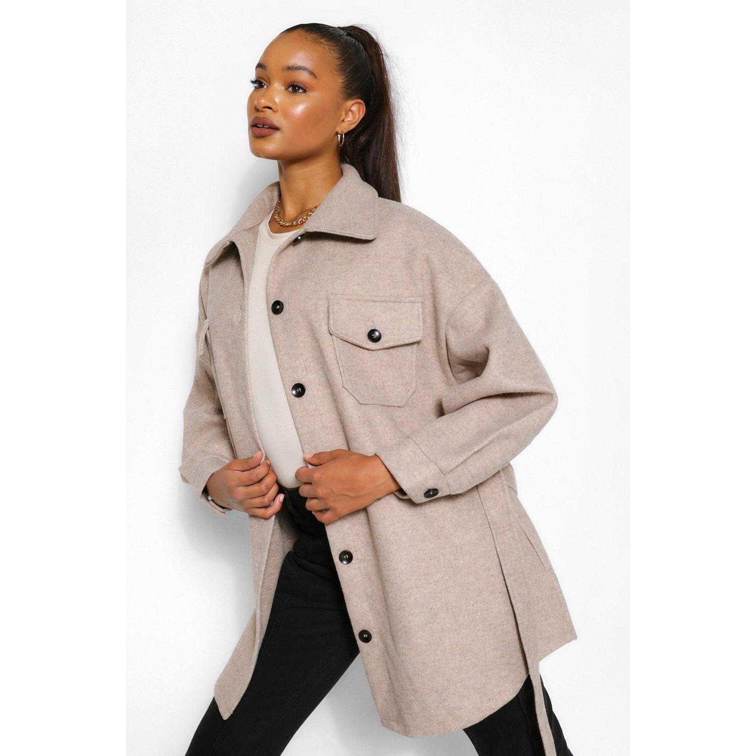 Tall Manteau effet laine à ceinture Avoine/crème Sélection