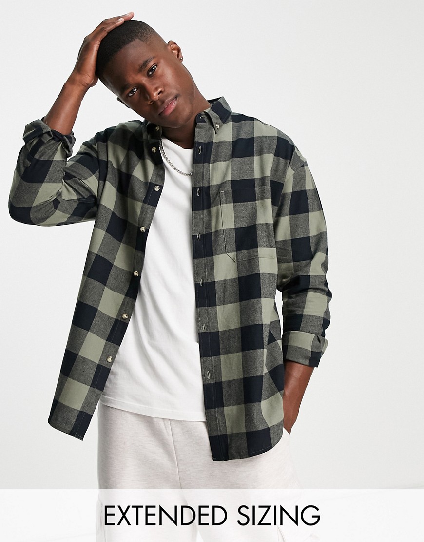 Chemise oversize à carreaux style années 90 Kaki vert Homme