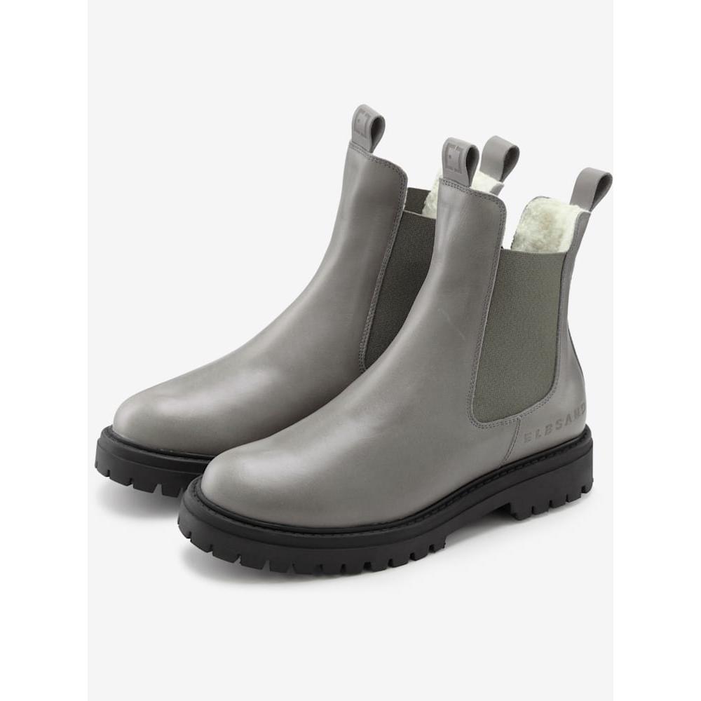 - Helline - Bottines d'hiver en cuir de qualité avec doublure chaude toute douce gris clair - Grandes pointures