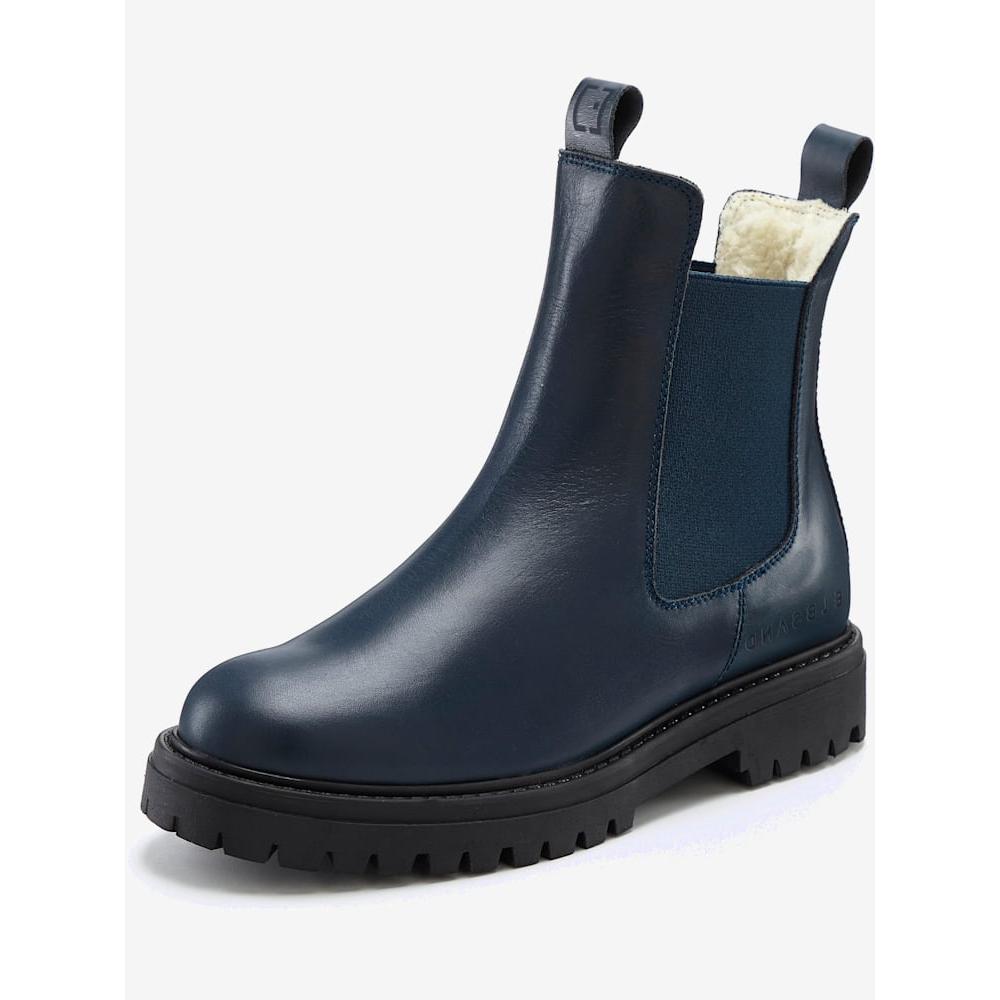 - Helline - Bottines d'hiver en cuir de qualité avec doublure chaude toute douce marine - Grandes pointures