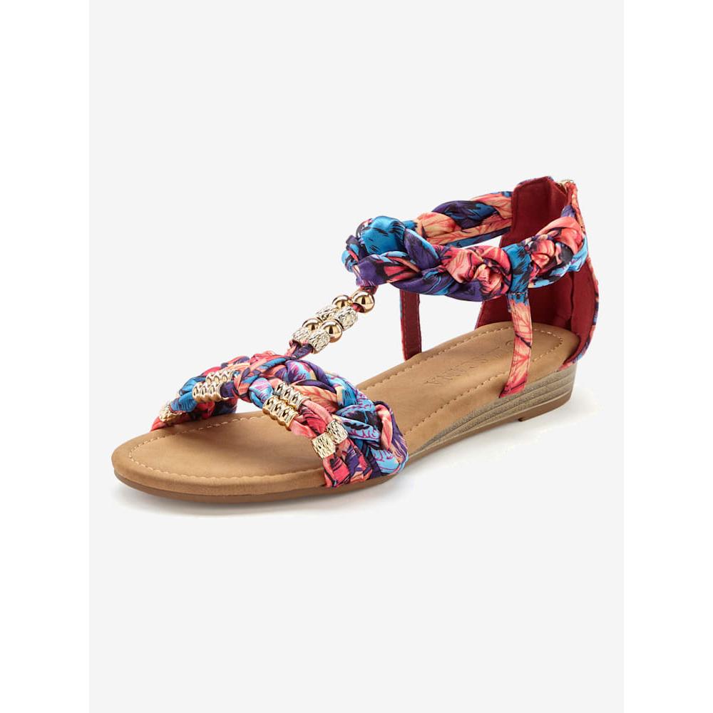 - Helline - Sandales estivales avec brides fantaisie raffinées et design tressé coloré fuchsia / violet / bleu - Grandes pointures